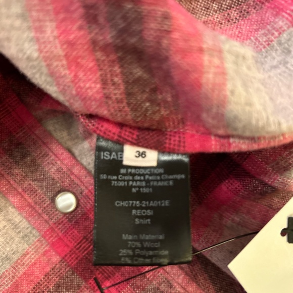 Isabel Marant Etoile Reosi Pink Flannel Plaid Puff Sleeves Western Style Shirt S - Picture 7 of 9